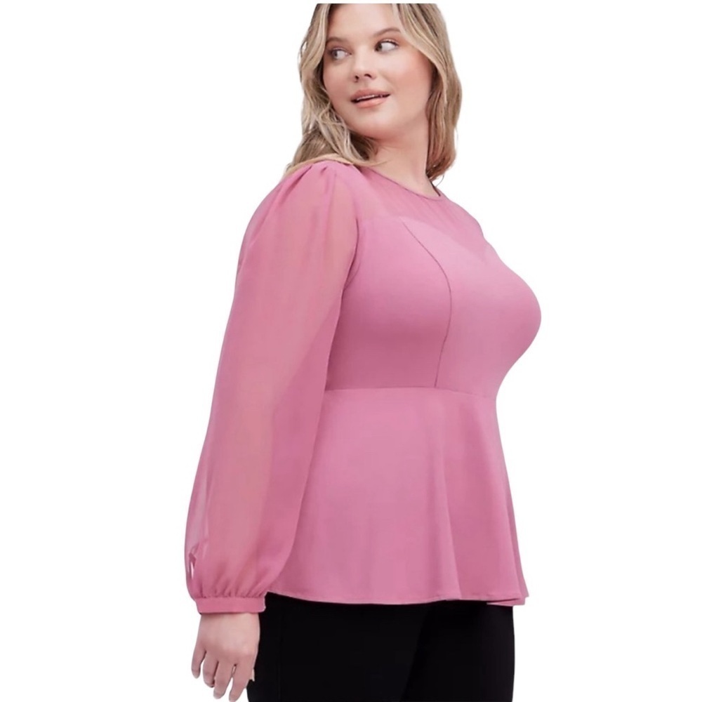 Torrid Peplum Crepe Mesh Inset Top Size 1 Pink